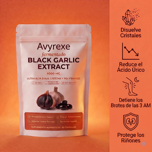 Avyrexe® Extracto de Ajo Negro Fermentado Premium 6000 mg - 60 Cápsulas Blandas Sin Olor •